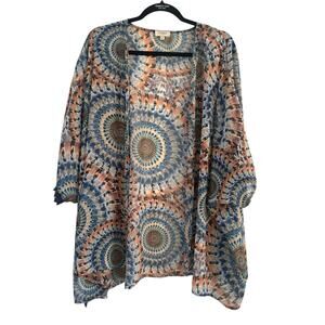 Umgee Boho Kimono Cardigan S/M | Festival Mandala Print Open Front Duster